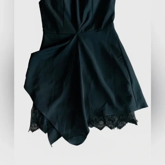 Lattelier Asymmetric Lace Hem Fit and Flare Gather Little Black Dress Sz XL - Picture 7 of 13